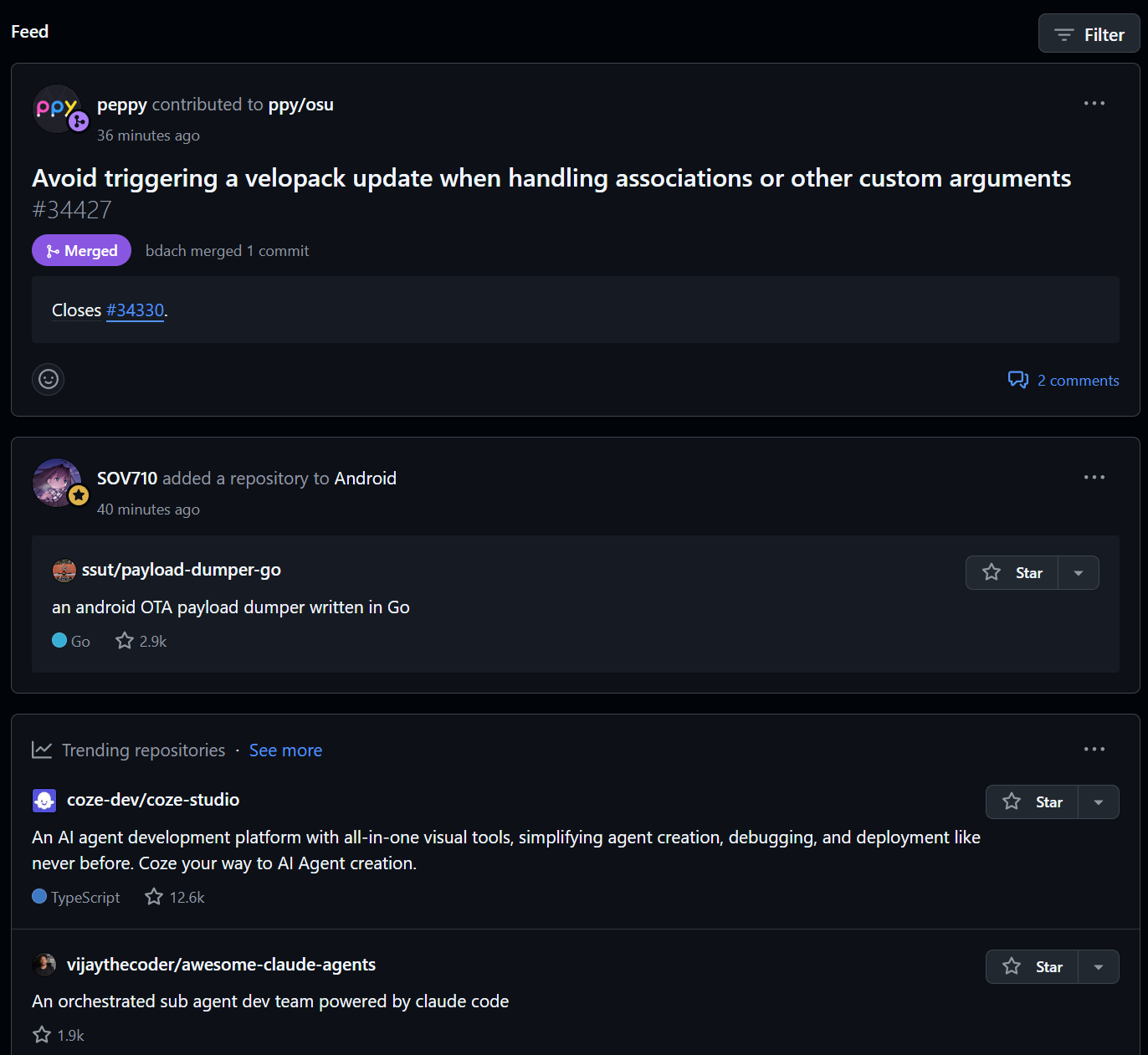 github__的feed(本质上更像是动态)